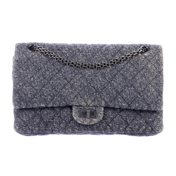 Chanel Black Reissue 2.55 Classic Double Flap Bag 226 Denim Blue Tweed - Picture 3 of 10